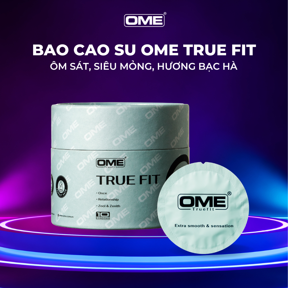 Bao cao su OME TRUE FIT ôm sát, hương bạc hà size 49mm siêu mỏng, 10 cái/ hộp